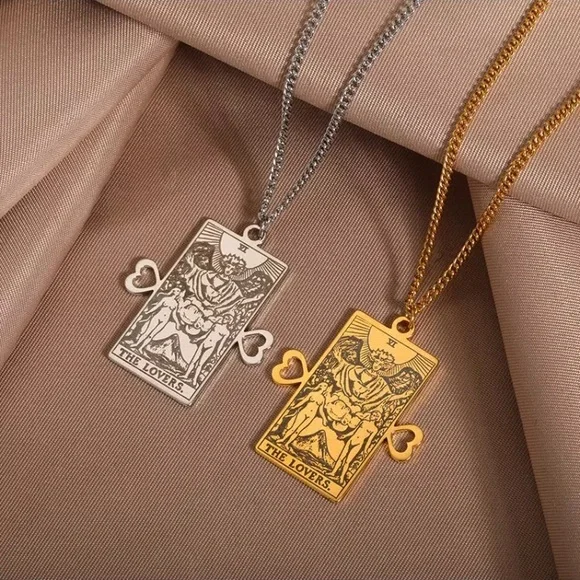 ⚜️𝟯𝟬%𝗢𝗙𝗙 𝗯𝘂𝗻𝗱𝗹𝗲𝘀 𝟯+⚜️ NEW Lovers Tarot Card Stainless Steel Necklace - Picture 4 of 11
